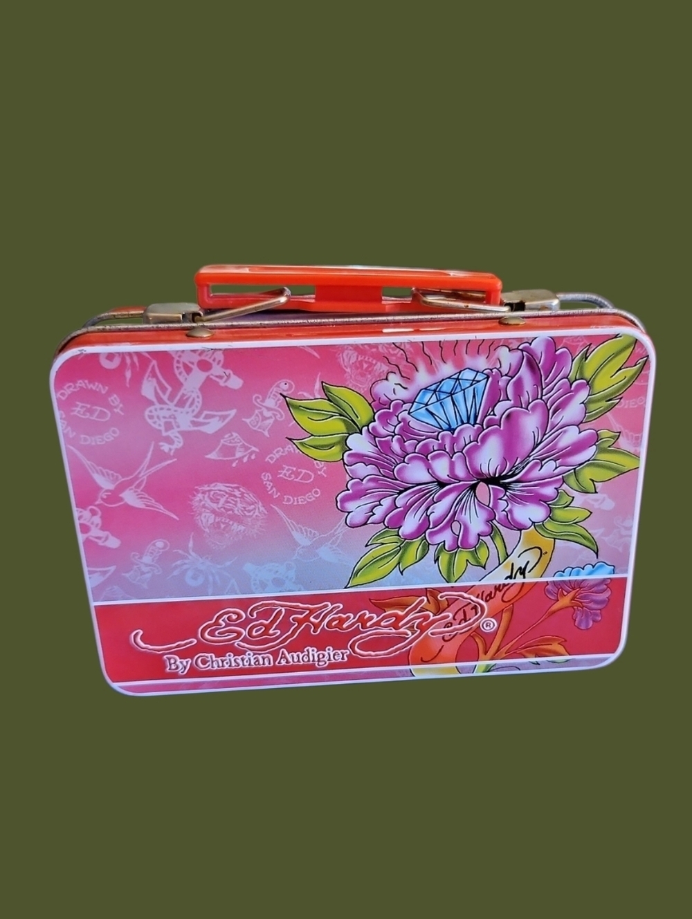 ED HARDY by Christian Audigier Lotus Tattoo Collectible Tin Mini Luchbox
